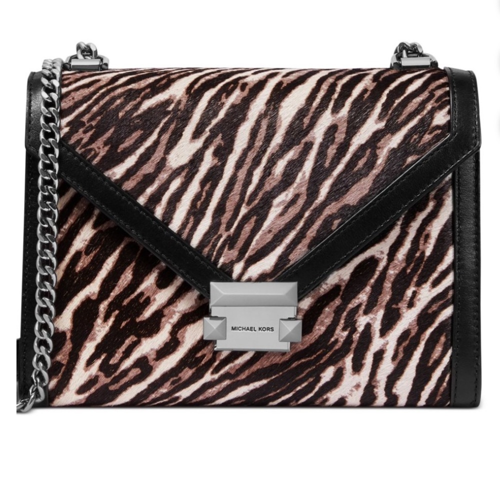 Michael Kors Whitney Large Haircalf Leather Shoulder Bag, Gunmetal Multi